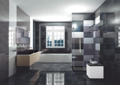 AKC Floors West Kelowna Contemporary bathroom with black and white marble tile